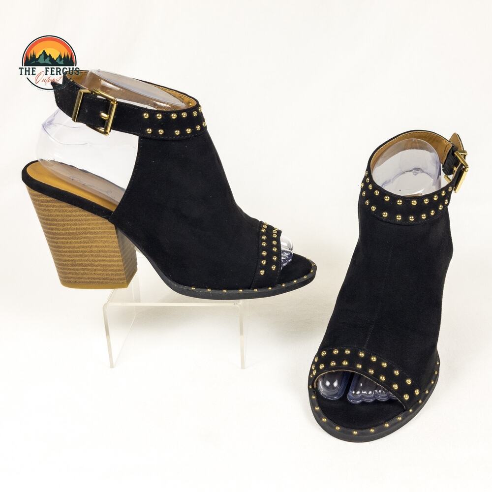 NWT Qupid Women Fashion Vegan Suede Cut Out Peep Toe Block Stacked Heel Size 7.5